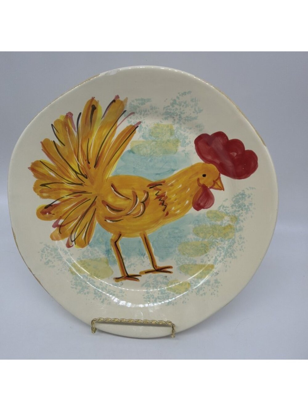 Aurora Veitri Italy Rooster Chicken Made 2004-2005 11” Dinner Plate HTF SEE